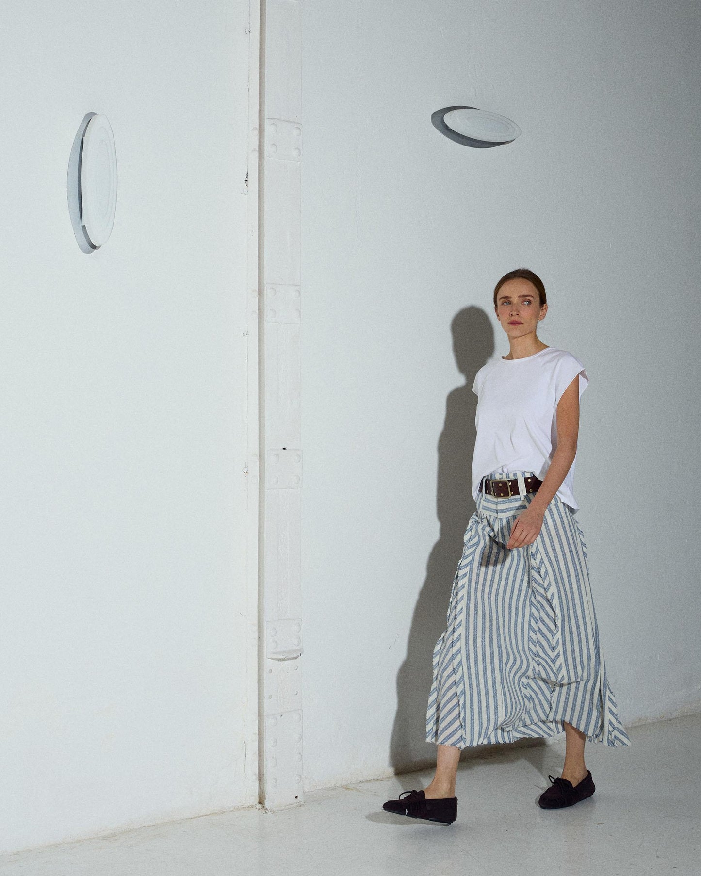 Falda Tejido Rustico Cinturilla Rayas Azul