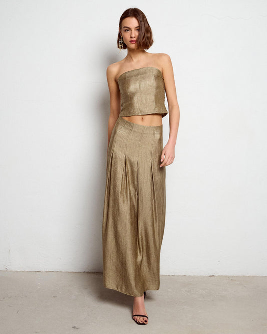 Saia com Costuras e Pregas Verde