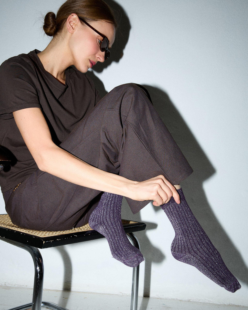 Calcetines Media Caña Lurex Morado