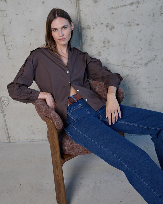 Brown Sleeve Ruffle Shirt