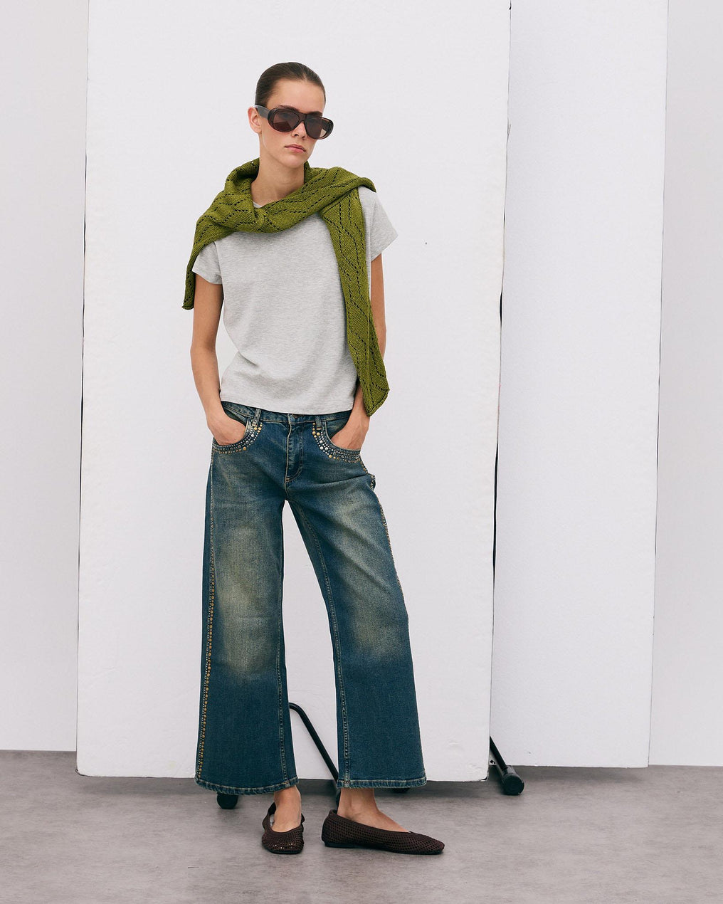 Blue Two-Tone Studded Jeans