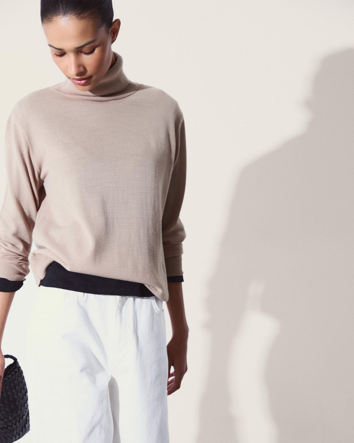 Jersey Punto Fino Cuello Vuelto Beige