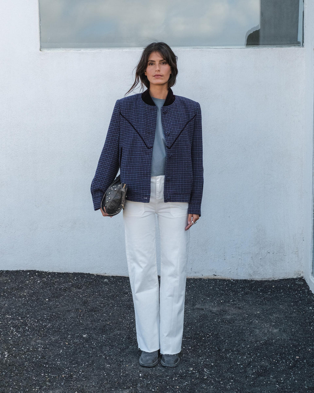 Casaco bomber de veludo contrastante com mistura de lã roxa