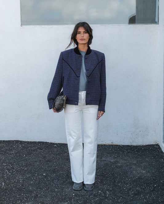 Bomber Terciopelo Contraste Mezcla Lana Morado