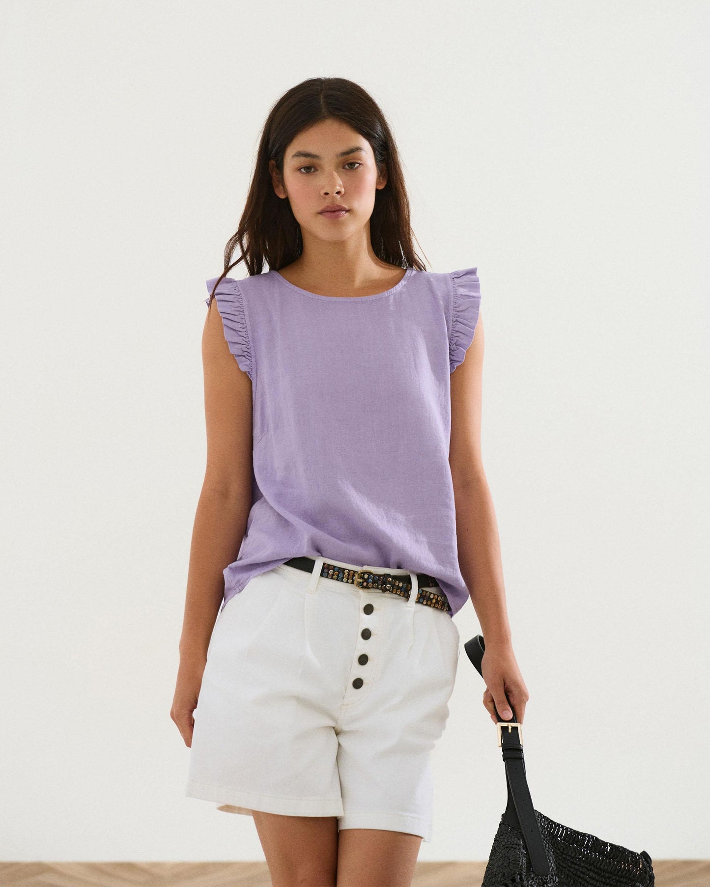 Purple Linen Button-Back Top