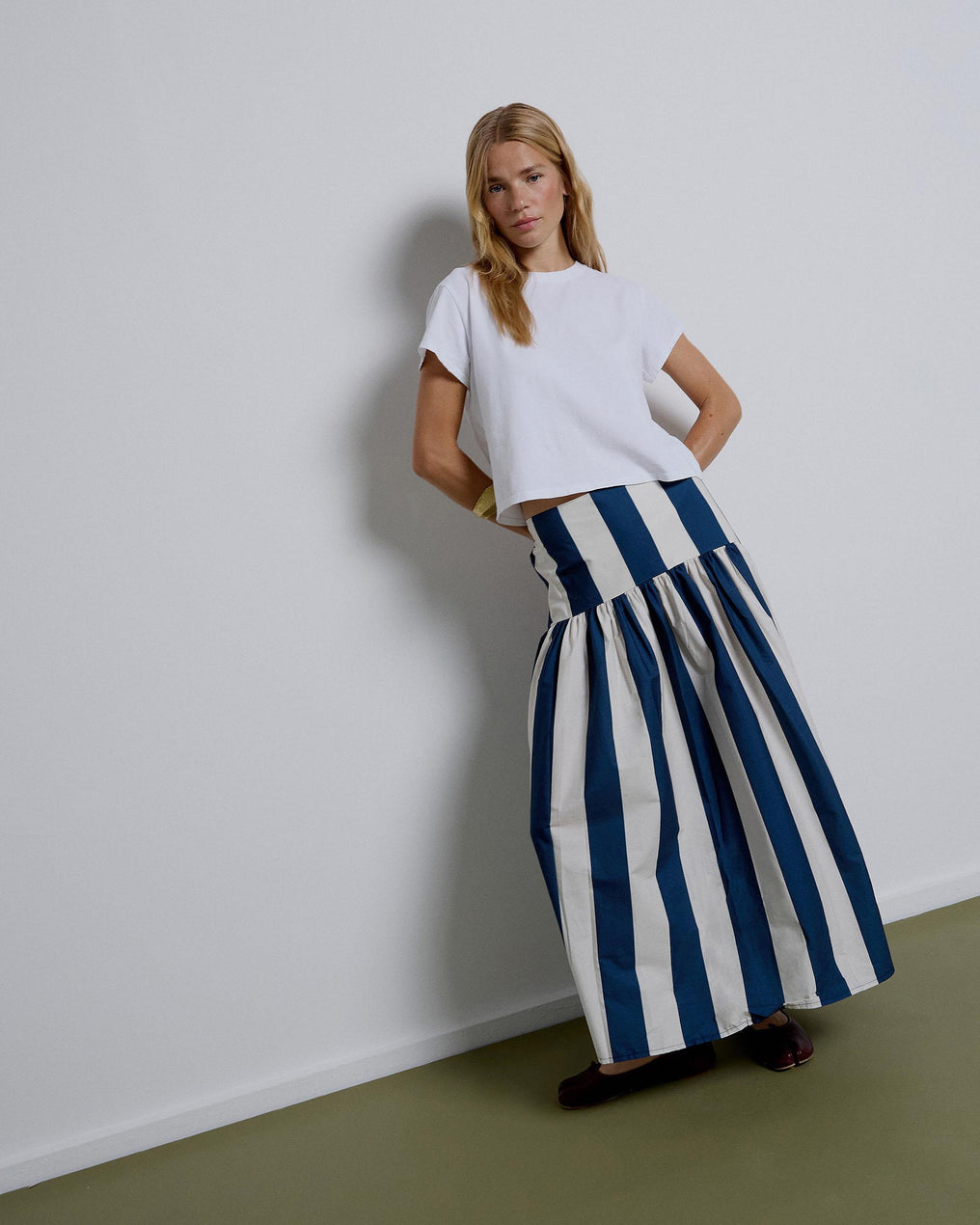 Long Skirt Yoke Dark Blue Stripes