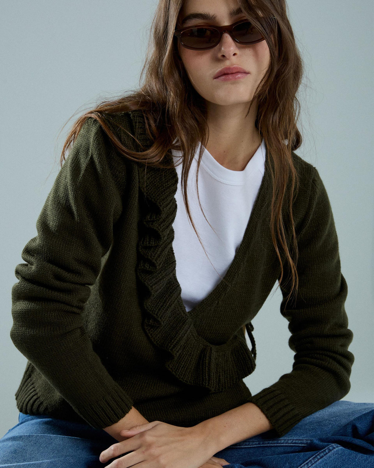 Chaqueta Cruzada Volante Verde Oscuro