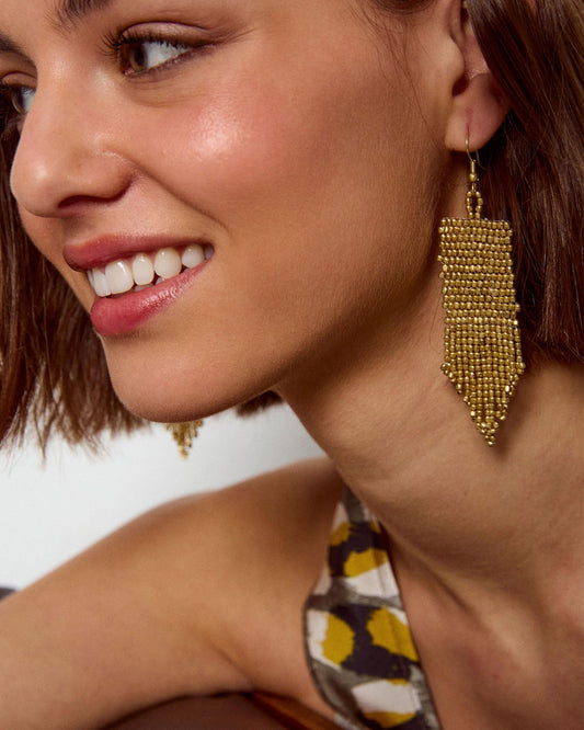 Pendientes Etnicos Flecos Oro
