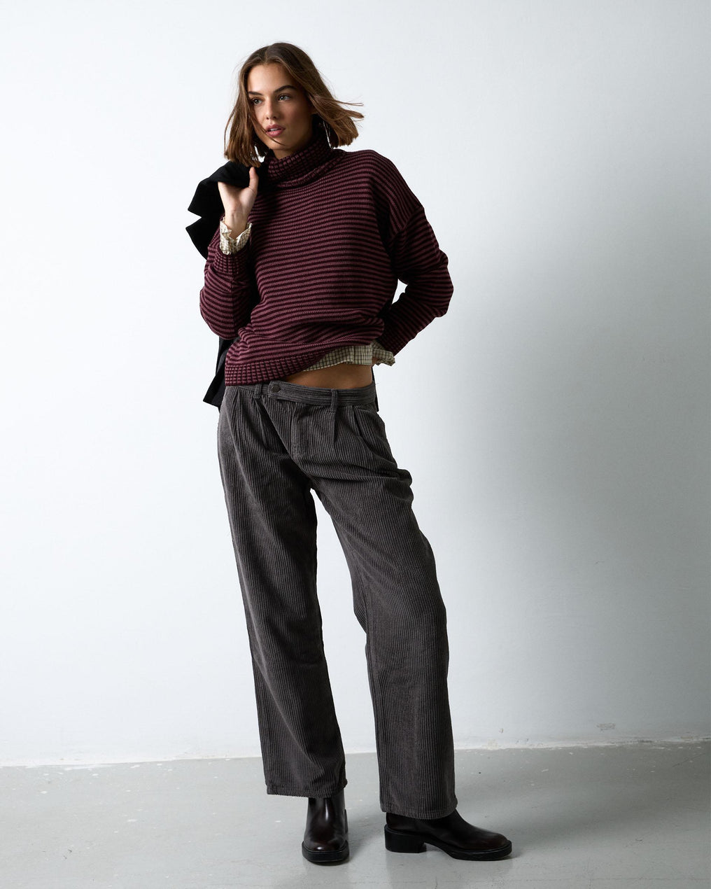 Anthracite Corduroy Trousers with Pleats