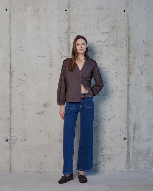 Dark Blue Jeans with Waistband and Pockets