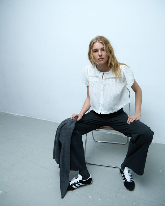 White Lace Short Sleeve Blouse