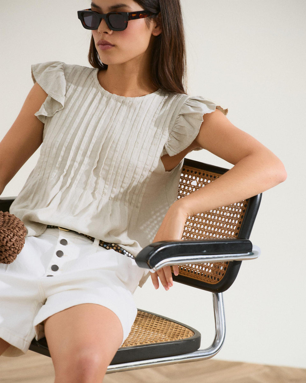 Blusa Jaretas Con Lino Beige