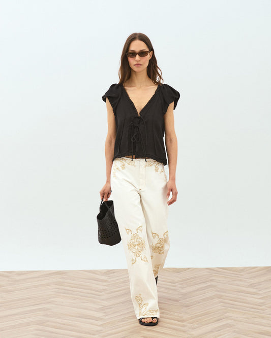 Black Blouse with Front Ties