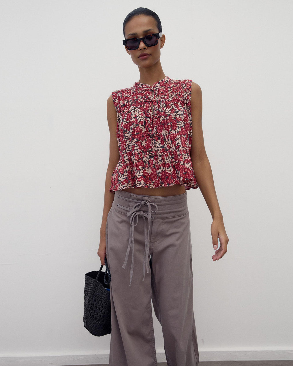 Blusa Sin Mangas Alamares Estampada Granate