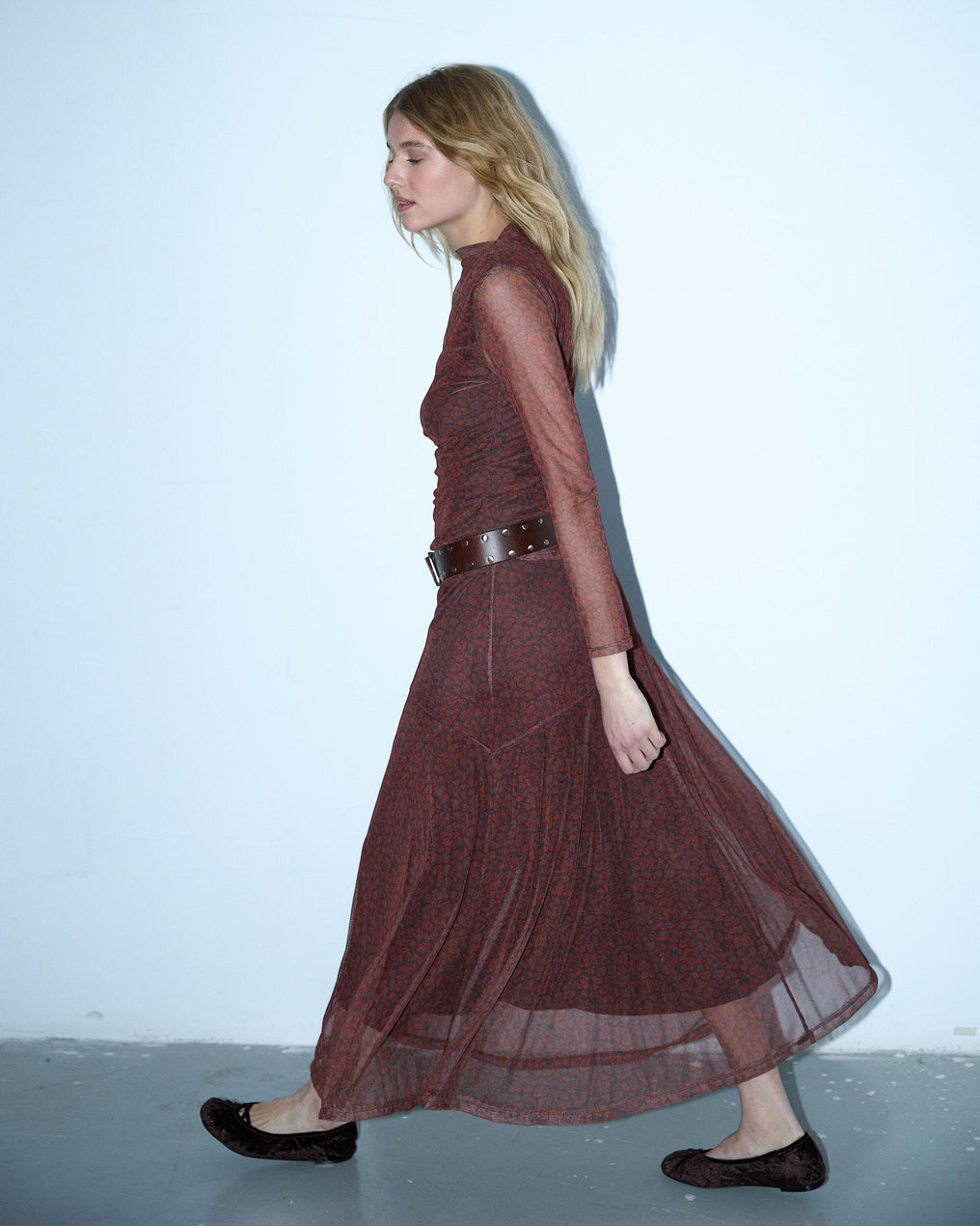 Falda Tul Estampada Marrón