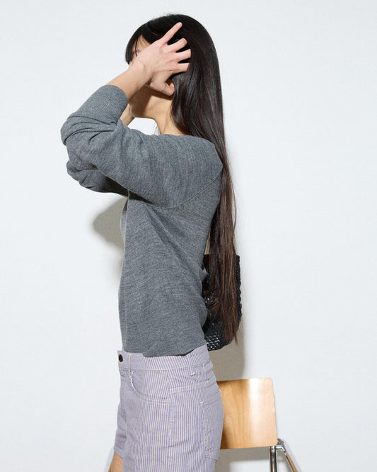 Jersey Cuello Redondo Punto Fino Gris