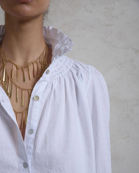 Blusa Nido De Abeja Cuello Blanca