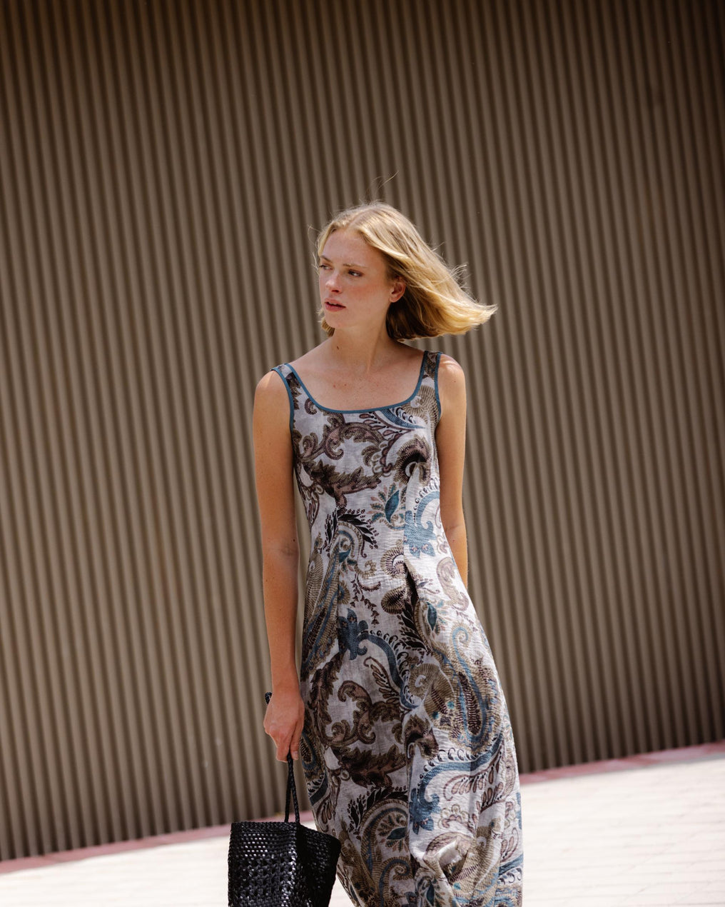 Vestido Tirantes Estampado Ribete Azul