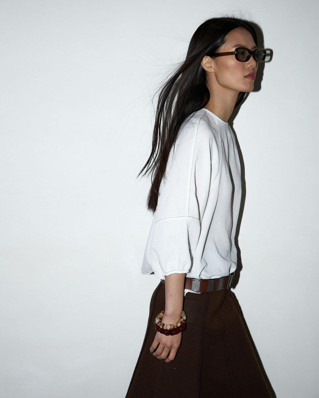 White Blouse with Low Back and Seams