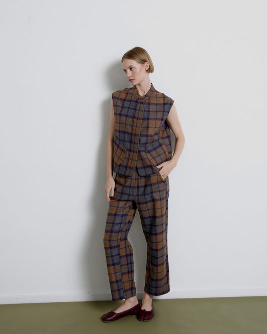 Camel Checkered Long Pants