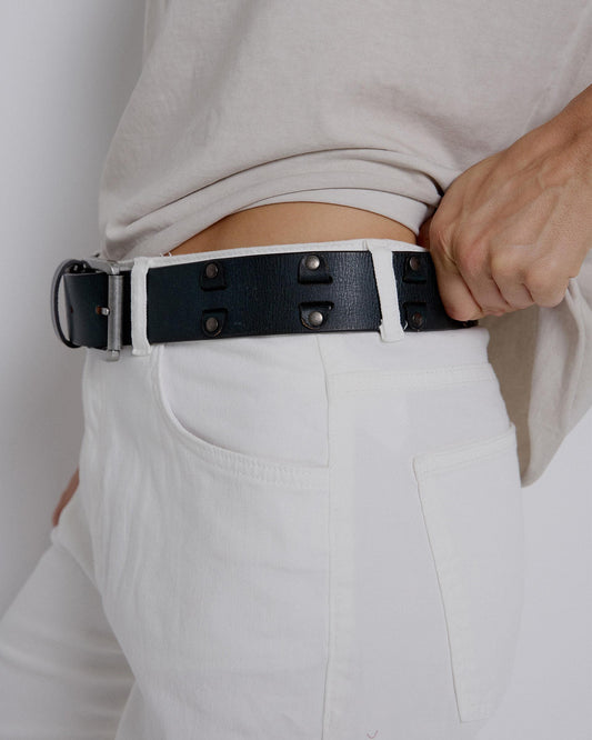 Cinturón Piel Apliques Azul Oscuro