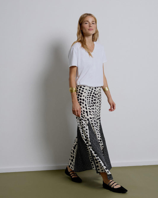 Long Skirt with White Contrast Polka Dots and Peaks