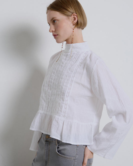 White Lace Ruffle Blouse