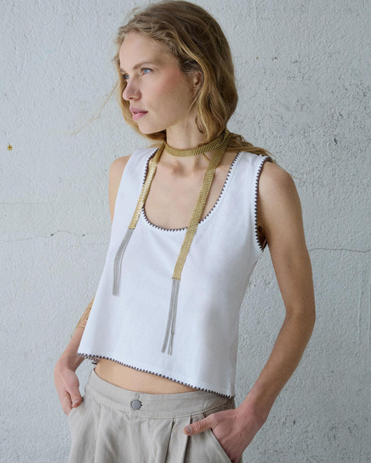 White Topstitching Camisole