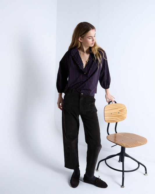 Blusa Rayas Volante Morado