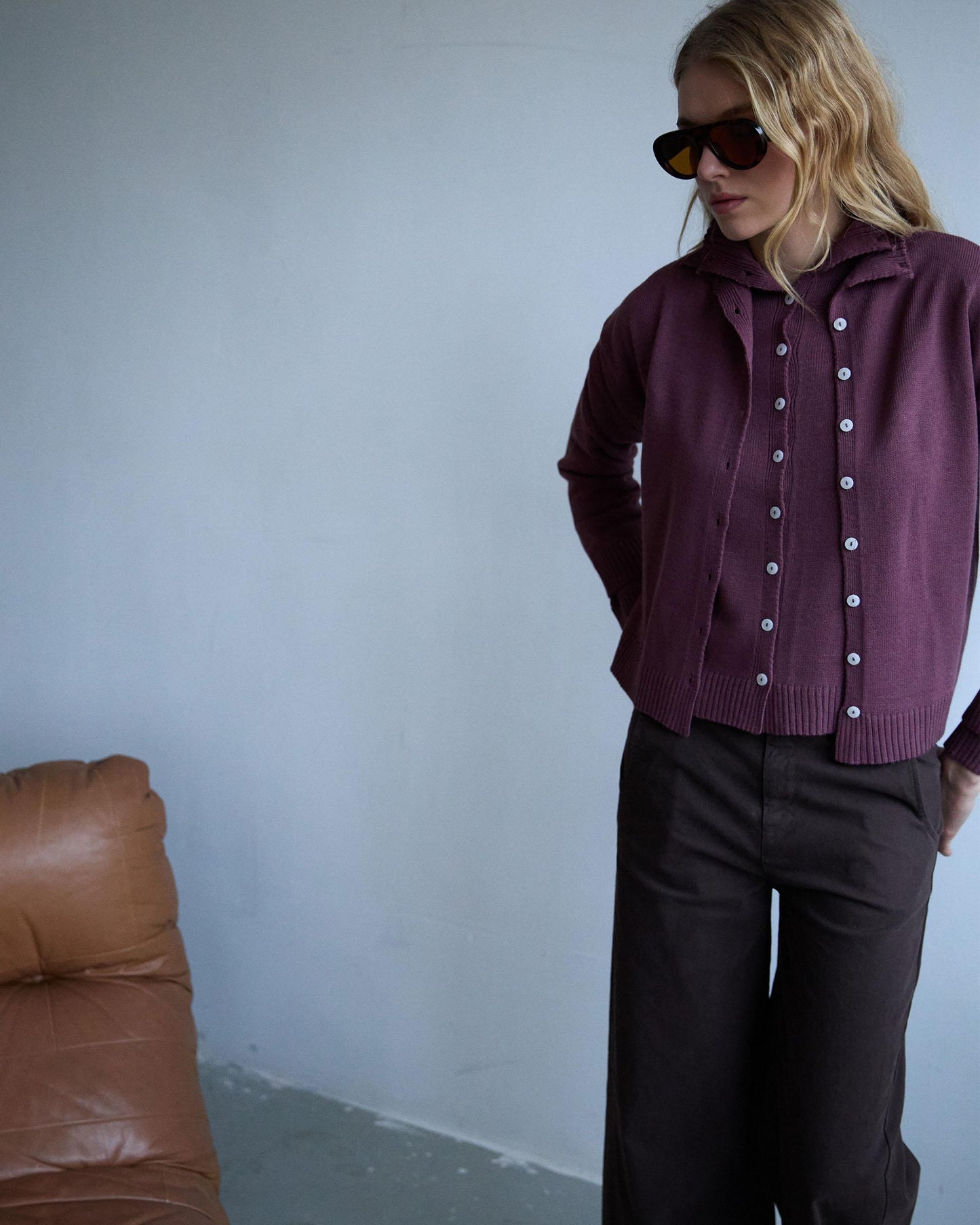 Chaqueta Punto Cuello Subido Morado