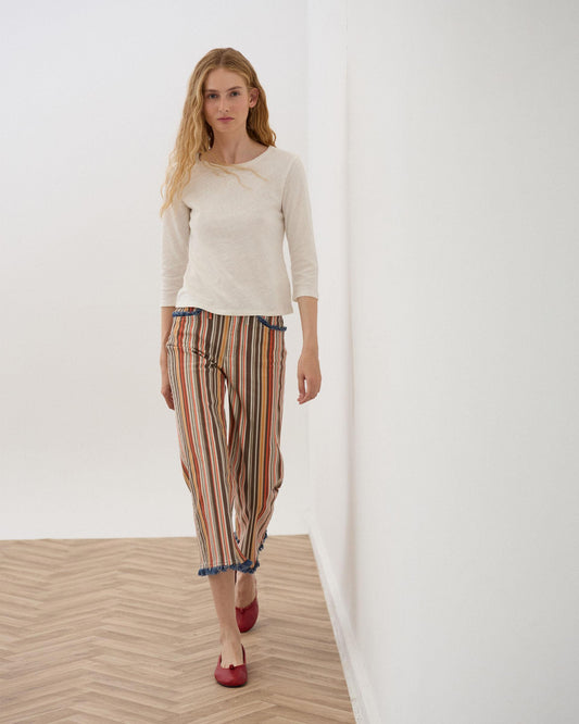 Frayed Striped Multicolor Jeans