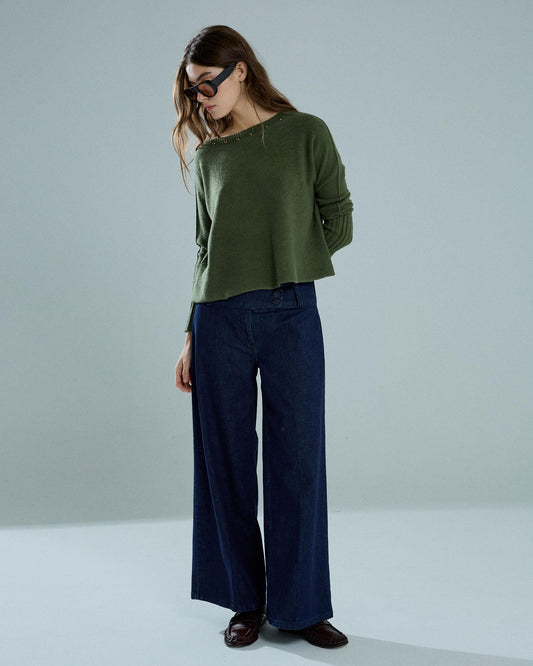 Blaue Jeans mit dreifachem Bund