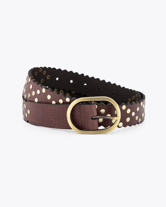 Cinturón Piel Ondas Tachuelas Burdeos