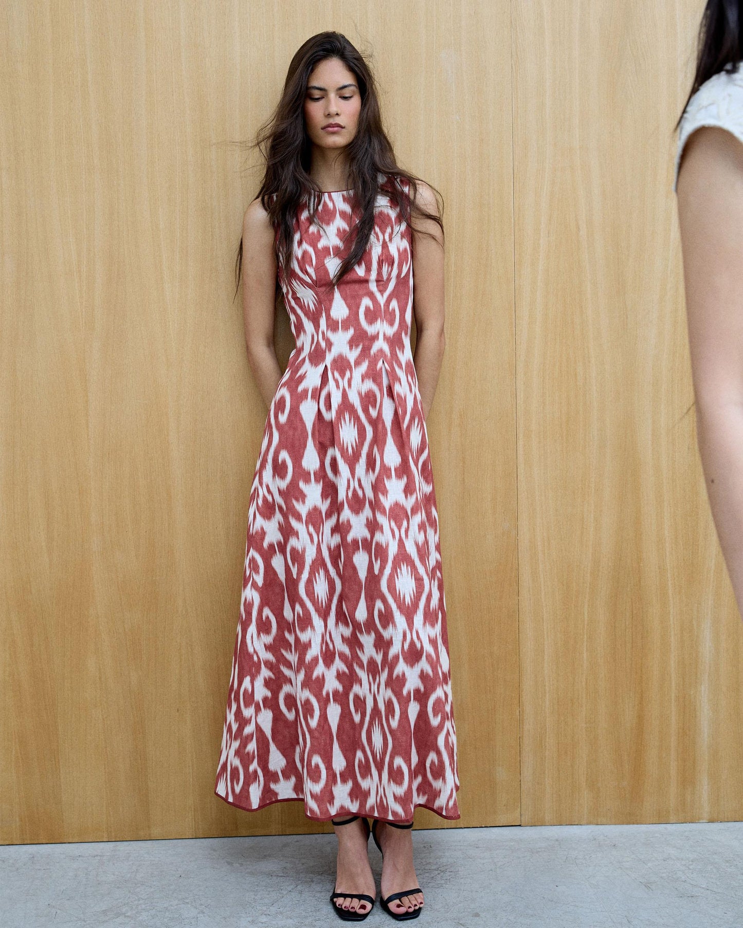 Ethnic Print Sleeveless Terracotta Dress