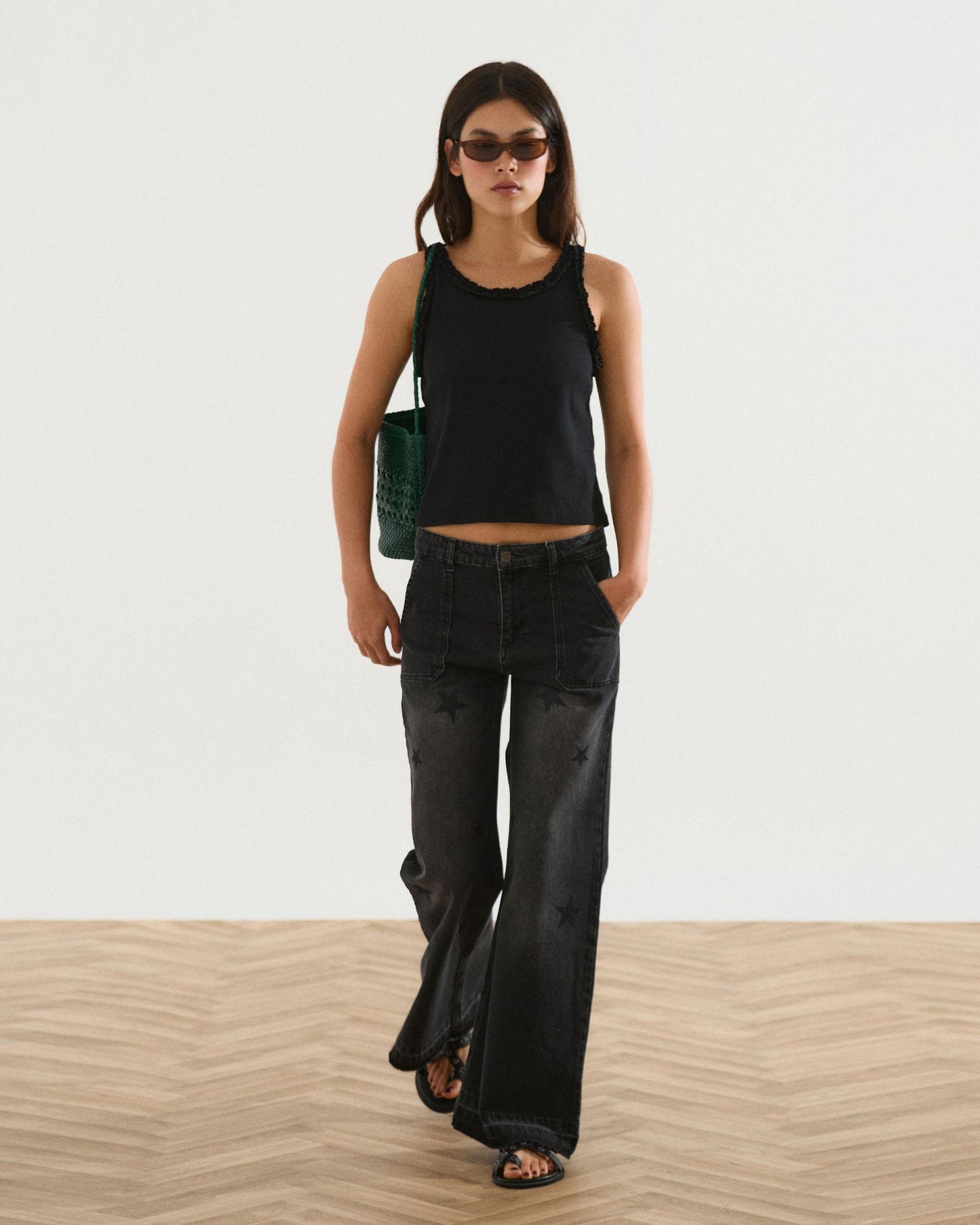 Jeans Worker Estrellas Brillos Antracita