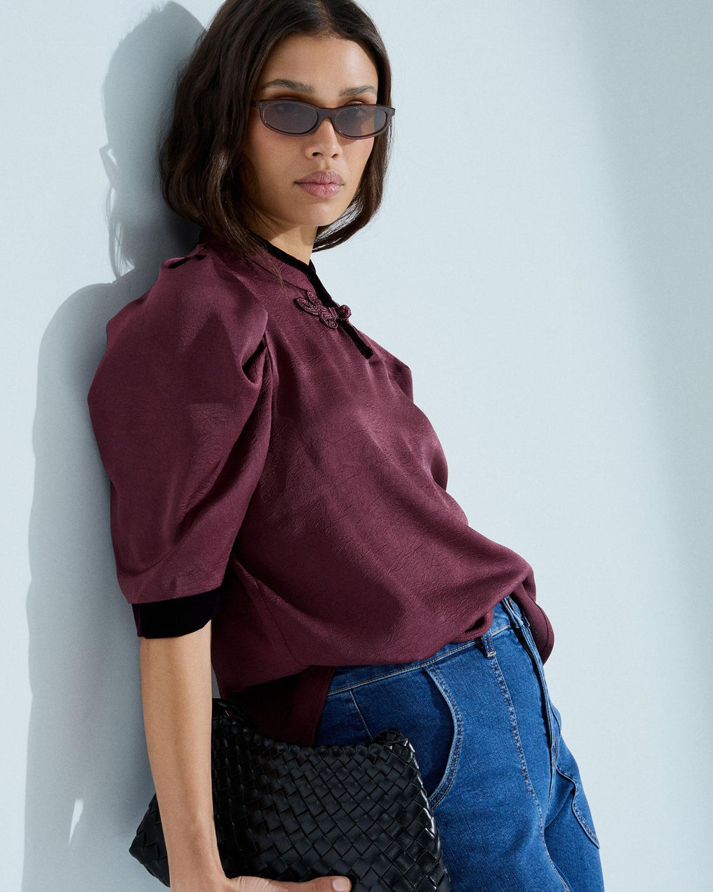 Blusa Alamar Detalle Terciopelo Granate