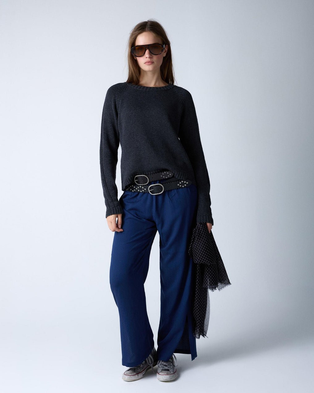 Pantalón Fluido Abertura Bajo Azul Oscuro