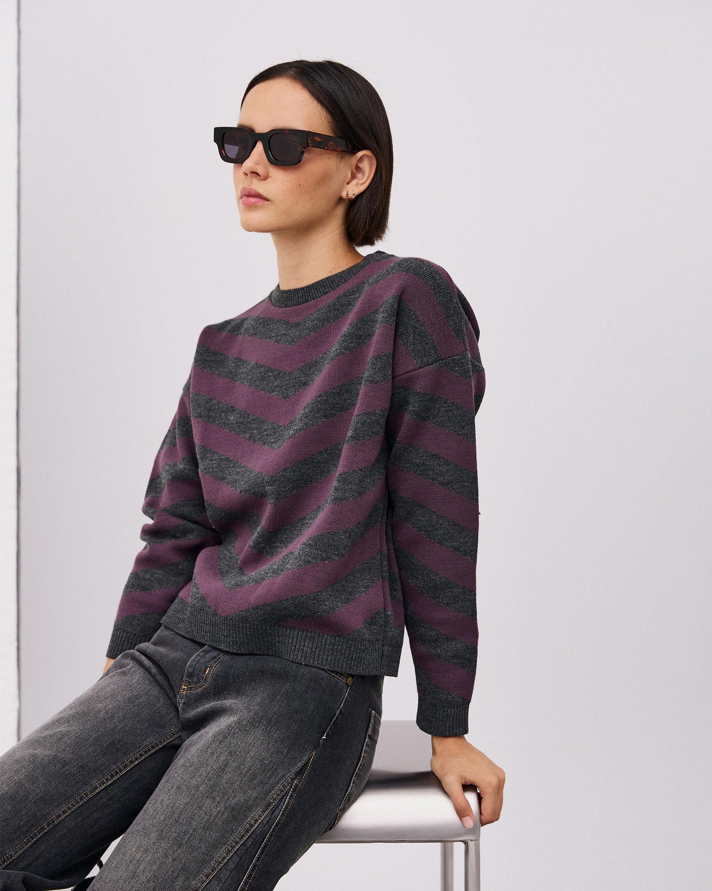Jersey Cuello Redondo Rayas Pico Morado