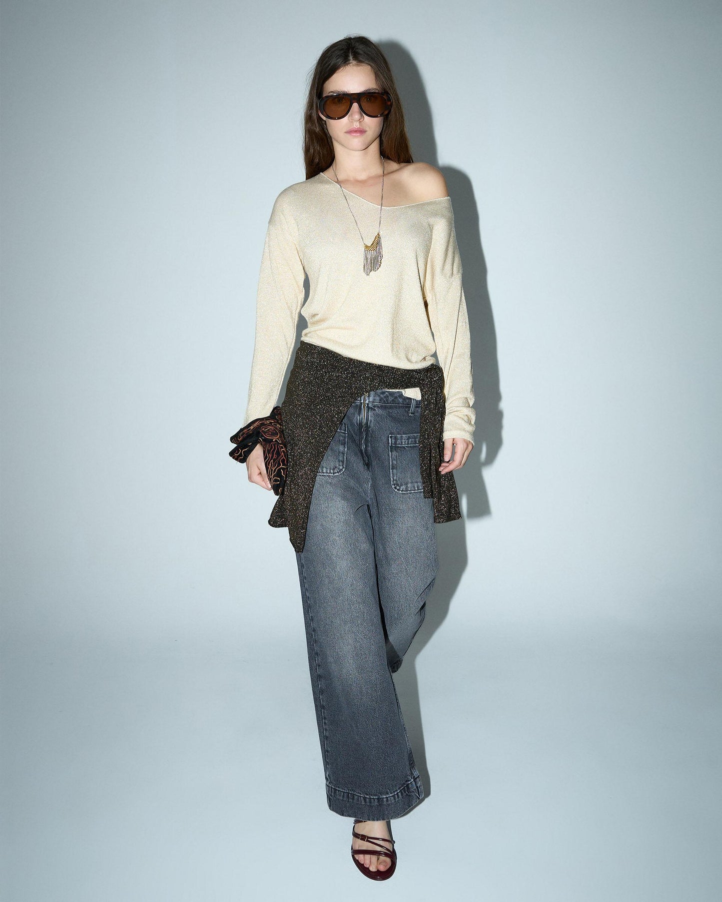 Calça de ganga antracite com fecho frontal