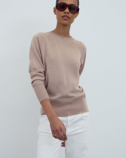 Jersey Cuello Redondo Punto Fino Beige