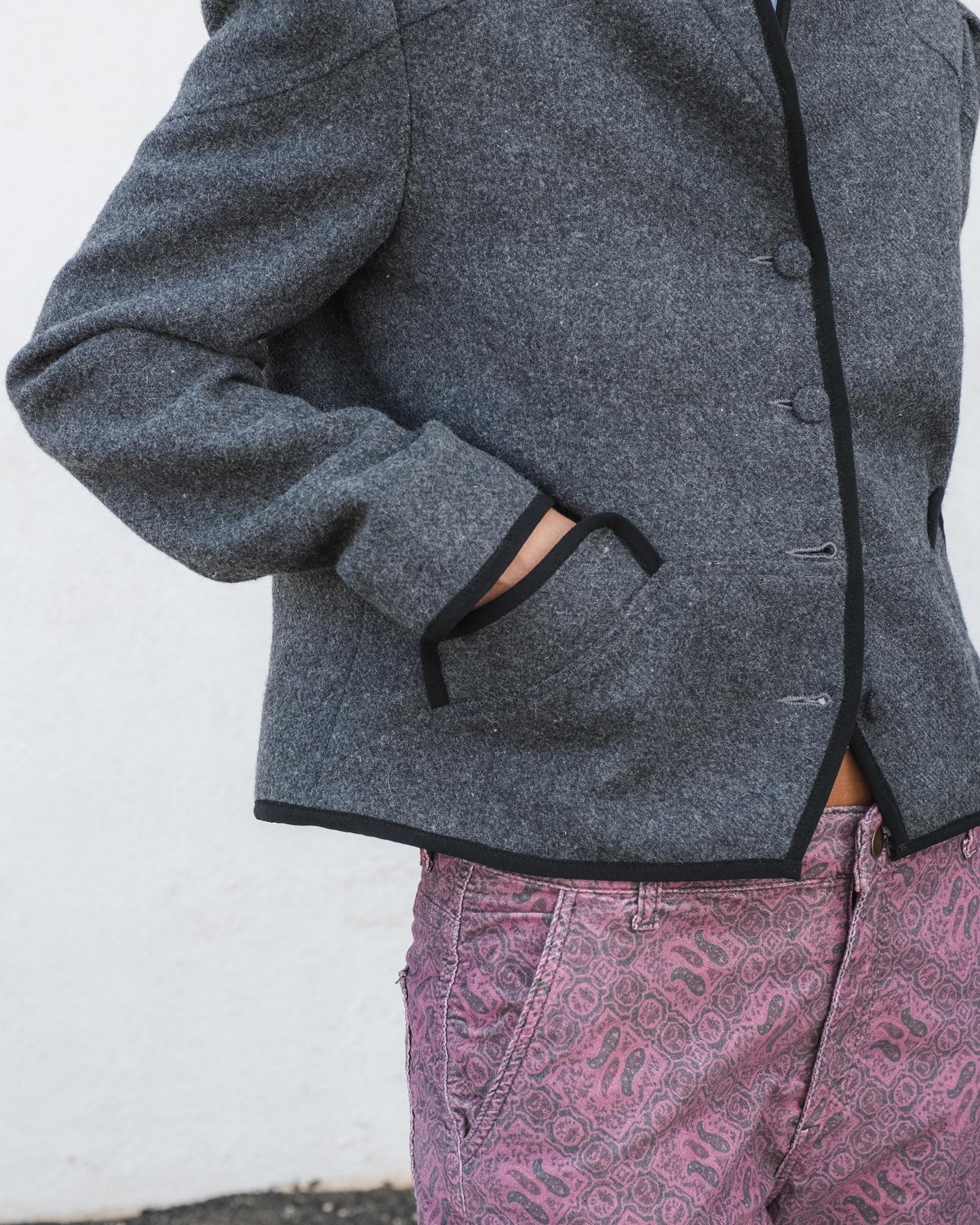 Bomber Ribete Contraste Mezcla Lana Antracita