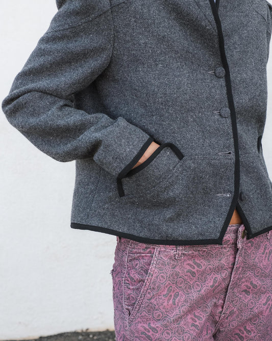 Bomber Ribete Contraste Mezcla Lana Antracita