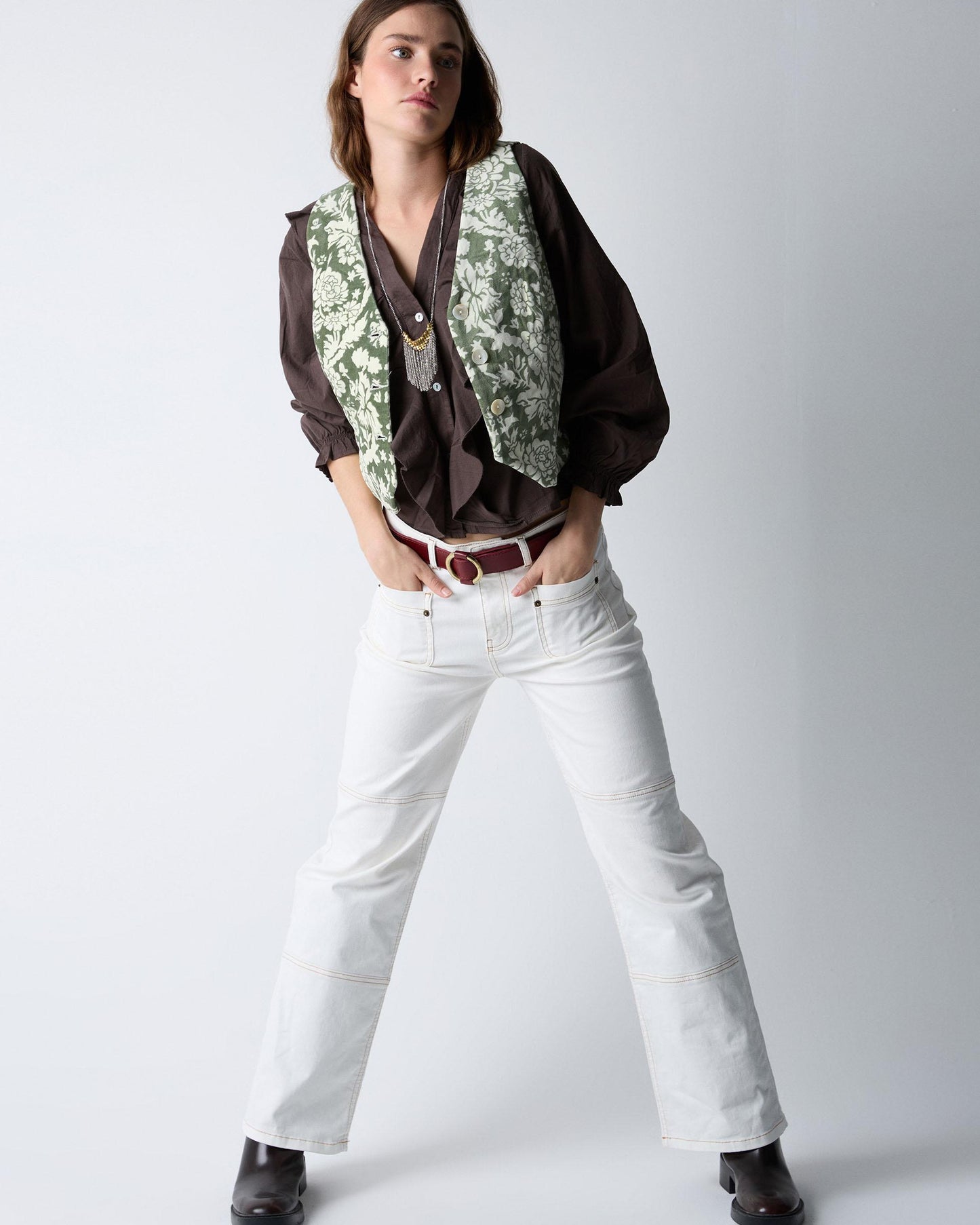 Jeans Seams Pockets Plastón White