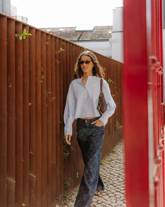 Jeans Wide Leg Estampado Azul Oscuro