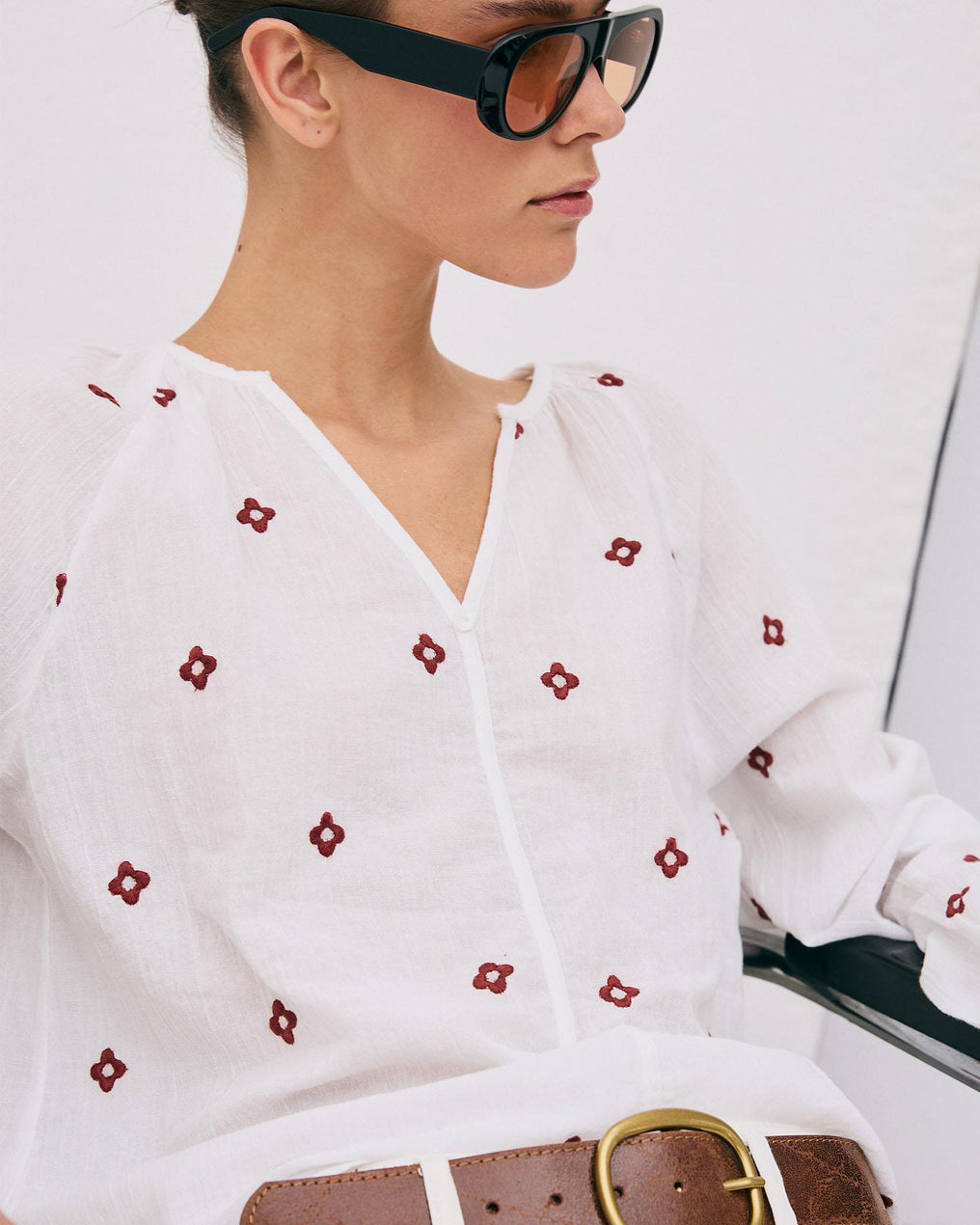 White Floral Embroidered Blouse