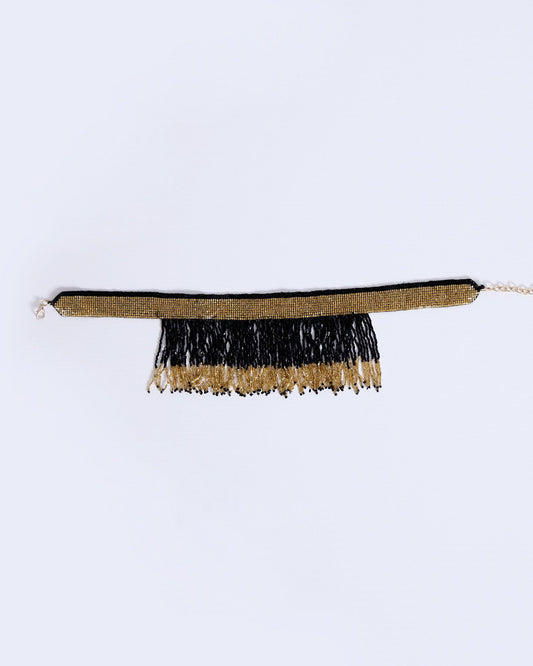 Choker Tiras Bolitas Bicolor Negro