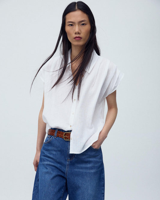 Camisa Sin Mangas Pliegues Blanca