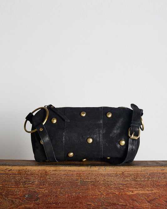 Bolso Piel Tachas Mini Brillo Negro