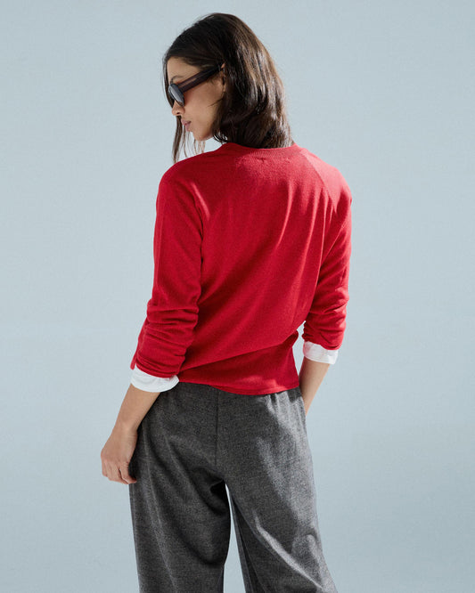 Roter Basic-Pullover mit V-Ausschnitt