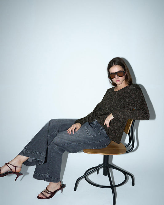 Black Lurex Long Sleeve T-Shirt